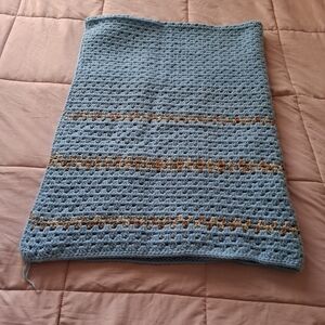 Cozy Blue and Tan Knitted Throw Blanket